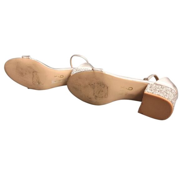 Formal Silver Metallic and Sparkle Chunky Heels Strappy Sandals Shoes - Picture 8 of 10